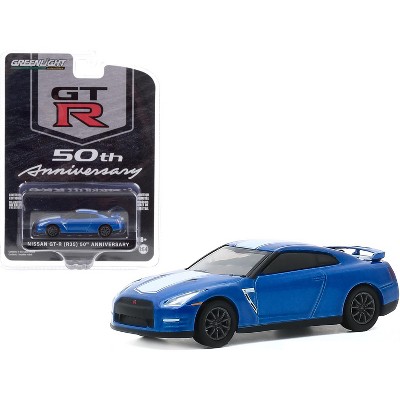 Nissan GT-R (R35) Bayside Blue with White Stripes "GT-R 50th Anniversary" "Anniversary Collection" Series 11 1/64 Diecast Model Car by Greenlight