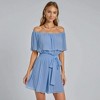 Knit & Lounge Women’s Off Shoulder Pleated Romper Flounce Ruffle Overlay Self Tie Waist Short Sleeve Dressy One Piece - 3 of 4