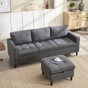 SKRAN Small Sofa 3 Seats Sofas with Storage Chaise , L-Shaped Couch for small space Living Room, Bedroom Office,Dark Gray - 1 of 4