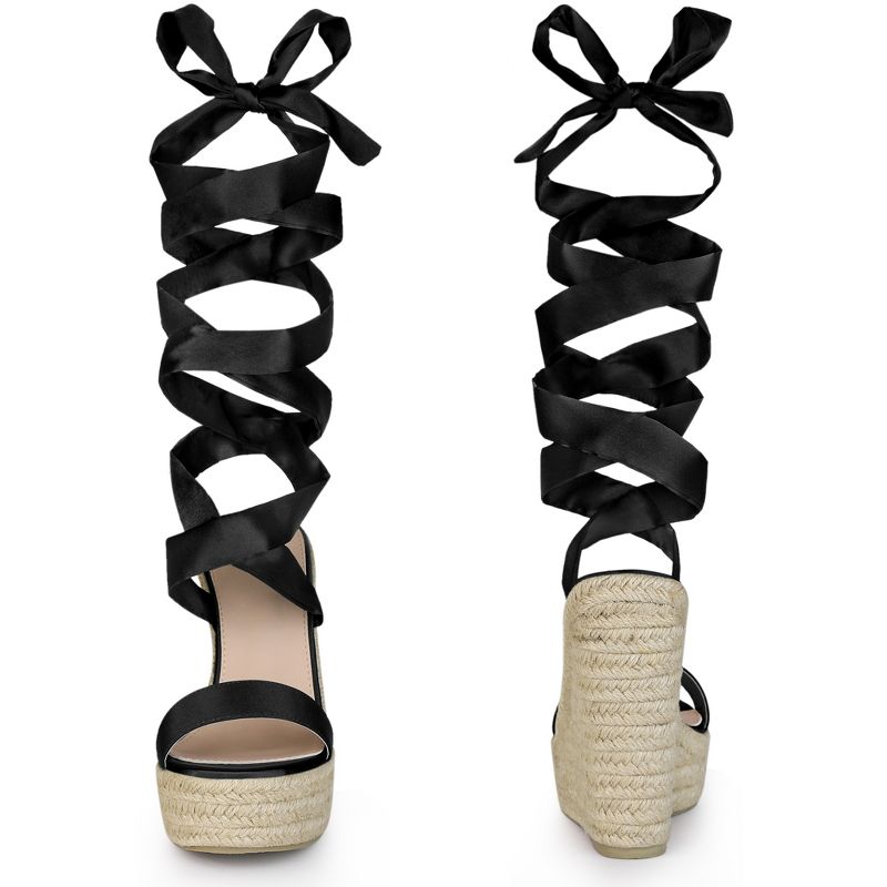 Perphy Women's Platform Espadrilles Satin Lace Up Bow Wedges Sandals, 2 of 5