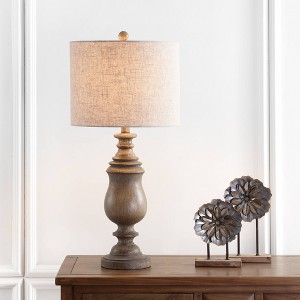 28.5" Abeline Resin Table Lamp (Includes LED Light Bulb) Brown - JONATHAN Y: No Assembly, UL Listed, Linen Shade - 1 of 4