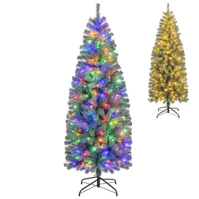 Costway 4.5/6.5/7.5/9 FT Artificial Xmas Tree with 256/556/724/1168 Branch Tips 100/200/250/500 LED Lights 9 Lighting Modes