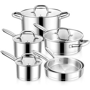 Aoibox 10-Piece Stainless Steel Cookware Set with Tri-Ply Base, Induction Pots and Pans, Includes Frying Pan, Saucepan, Saute Pan, Stockpot, Oven - 1 of 4
