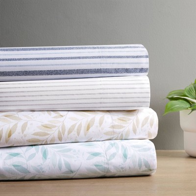 Queen Green Leaves Cotton Percale Sheet Set