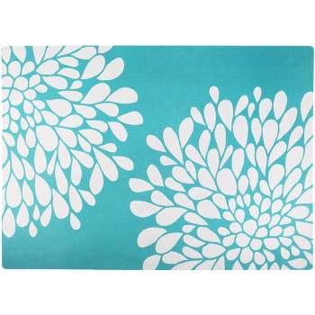 Drymate Cat Litter Trapping Mat - Floral Turquoise & White