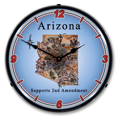 Collectable Sign & Clock | Arizona Supports the 2nd Amendment LED Wall Clock Retro/Vintage, Lighted
