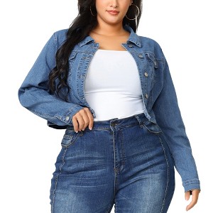Agnes Orinda Women's Plus Size Cropped Long Sleeve Trendy Fashion Denim Jean Jackets - 1 of 4