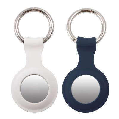 Insten 2 Pack Silicone Case & Keychain Ring Compatible with AirTag / Air Tag, Accessories Holder, White/Blue
