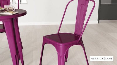 Mint Green Metal Armless Stacking Dining Chair with Slat Back