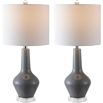 Elegant Smoked Grey Glass Table Lamp Set with White Drum Shade