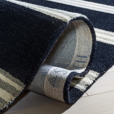 Handmade Black and Ivory Wool Striped Area Rug