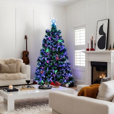 Resenkos 6ft Top With Stars PVC Material Fiber Optics 230 Branches Christmas Tree Green