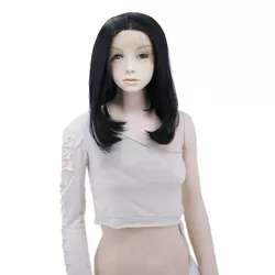 Unique Bargains Medium Long Straight Bob Lace Front Wigs for Women with Wig Cap 14" Black 1PC