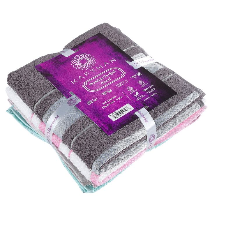 Kafthan Textile Multicolor Fishbone Cotton Face/Hand/Hair Bath Towels (Set of 4), 3 of 5