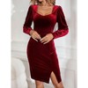 Coolmee Womens Midi Dress Sweetheart Bodycon Velvet Long Sleeve Side Slit  Dresses - 4 of 4