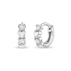 Girl's Heart & CZ Cascade Huggie Hoop Sterling Silver Earrings - In Season Jewelry - 1 of 4