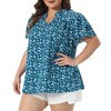 Women's Plus Size Floral Ruffle V Neck Double Short Sleeve Pleated Summer Casual Blouse - Agnes Orinda - 2 of 4