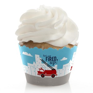 Big Dot of Happiness Fired Up Fire Truck - Firefighter Firetruck Baby Shower or Birthday Party Decorations - Party Cupcake Wrappers - Set of 12 - 1 of 4