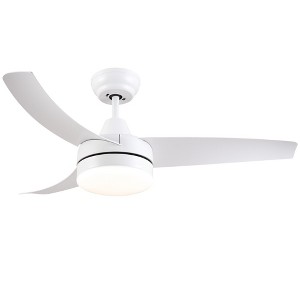 YUHAO 42 in. Indoor Modern Contemporary Matte White ABS Blades Integrated Dimmable LED Ceiling Fan with Light and Remote Control - 1 of 4