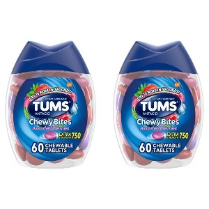 Tums 2 Pack/60ct Each Chewy Bites Extra Strength Antacid Assorted Berry - 1 of 4