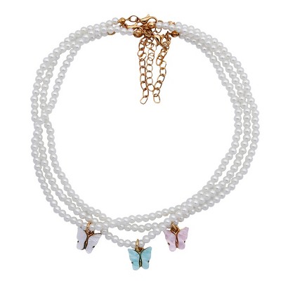 Boersma Elegant White Pearl Choker Necklace – Small Round Pearl Butterfly Pendant, Fashion Jewelry for Women, Wedding & Party Accessories