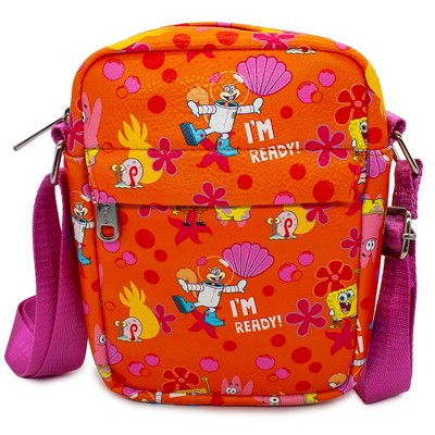 Nickelodeon Bag, Crossbody, SpongeBob SquarePants and Friends Im Ready Flowers and Bubbles, Orange, Vegan Leather