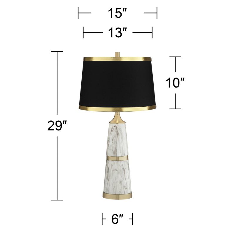 Possini Euro Design Modern Table Lamp 29" Tall White Veins Faux Marble Black Drum Shade for Bedroom Living Room House Home Bedside Nightstand Office, 4 of 6