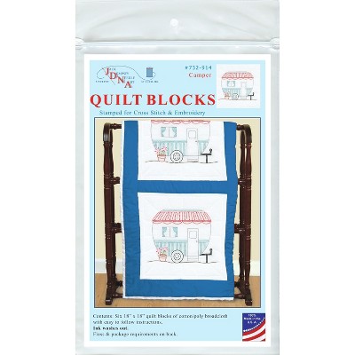 Jack Dempsey Stamped White Quilt Blocks 18"X18" 6/Pkg-Camper