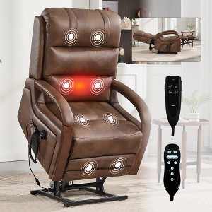 Dual Motor Infinite Position Lift Recliner Chair with Solid Wood Armrests, Heat Massage, and Heavy-Duty Motion Mechanism - 1 of 4