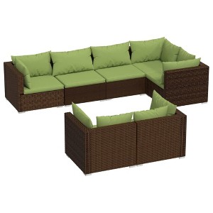 vidaXL - Brown Poly Rattan 7-Piece Patio Lounge Set with Cushions - Water-Resistant, Lightweight and Durable - Easy Assembly - 1 of 4
