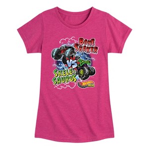 Girls' - Hot Wheels - Bone Shaker Vs Skelesaurus -Youth Girls Short Sleeve T-Shirt Fitted Short Sleeve Graphic T-Shirt - 1 of 4