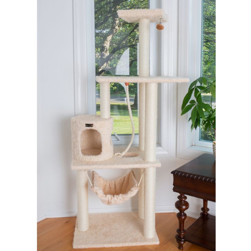 Armarkat 70" Real Wood Cat Furniture,Ultra thick Faux Fur Covered Cat Condo House A7005, Beige, 3 of 10