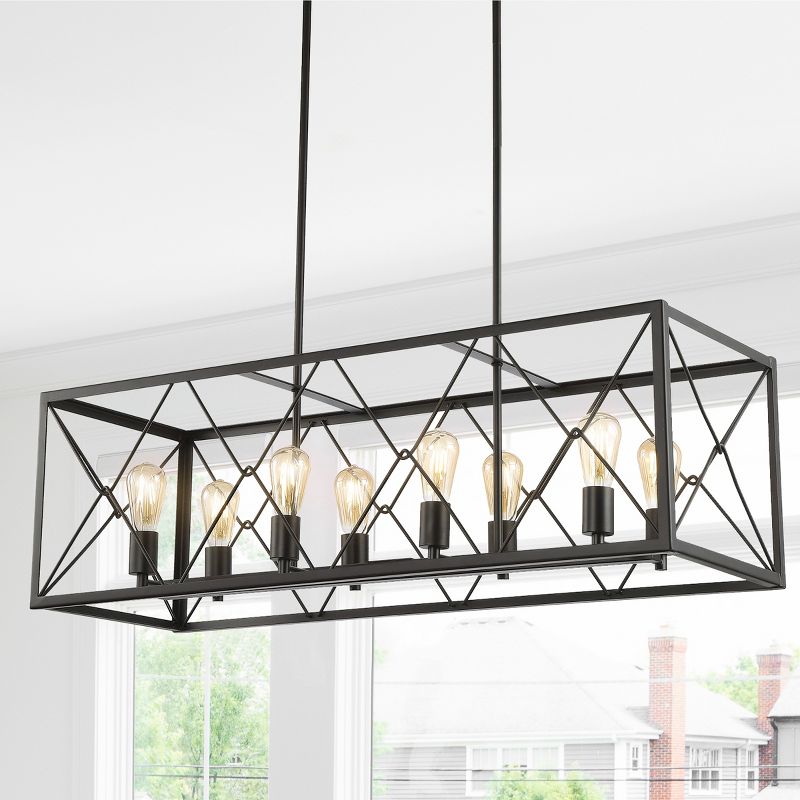 JONATHAN Y Galax 8-Light Adjustable Iron Farmhouse Industrial LED Dimmable Pendant, 4 of 9