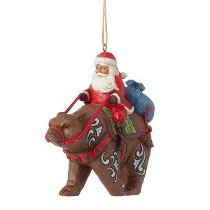 Jim Shore 4.0 Inch Santa Riding A Bear Ornament Heartwood Creek Tree Ornaments - 1 of 3