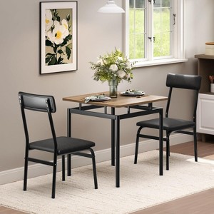 Dining Table Set for 2, 3 Piece Dinner Table with 2 Upholstered Chairs, Metal Frame Kitchen & Dining Room Sets for Small Space,Black - 1 of 4