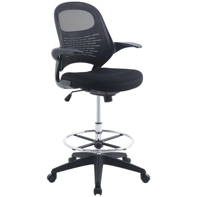 Stealth Drafting Chair Black - Modway: Upholstered, 330 lbs Capacity, Adjustable Height 23"-30"