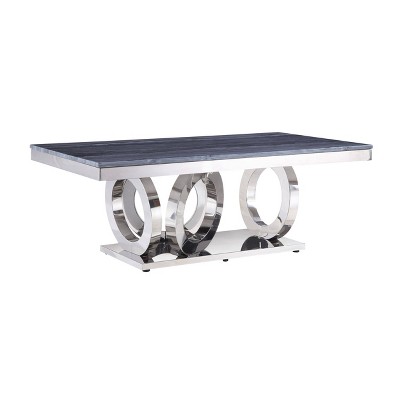 51" Zasir Coffee Table Gray Printed Faux Marble/Mirrored Silver Finish - Acme Furniture
