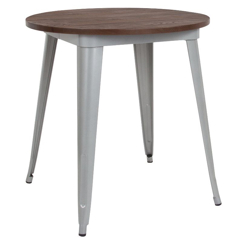 Flash Furniture 30" Round Metal Indoor Table with Rustic Wood Top, 1 of 5