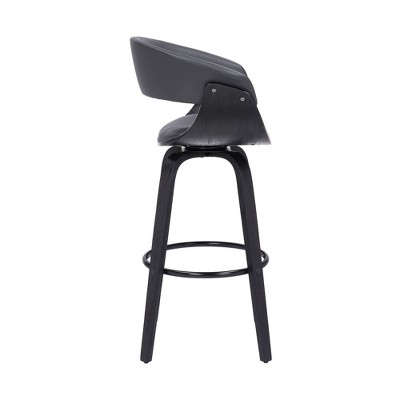 Gray Faux Leather and Black Wood Swivel Counter Stool