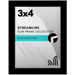 Americanflat 3x4 Picture Frame with Polished Crystal-Clear Glass - Streamline - Thin Border Photo Frame - Easel Stand Included - Black - 1 of 1
