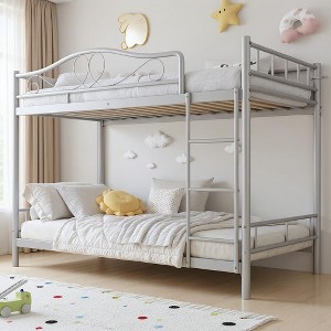 Metal Bunk Bed Twin Over Twin, Heavy Duty Bunkbeds Frame with Safety Guard Rails for Kids Boys GirlsSteel Bed for School, Bedroom Space-Saving - 1 of 1