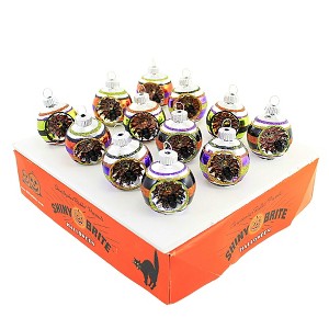 Shiny Brite 1.75 In Rounds With Spider Reflectors Ornament Halloween Striped Tree Ornament Sets - 1 of 3