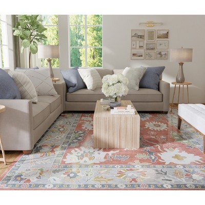Karina Hand-Knotted Wool Floral Rug in Red and Gray