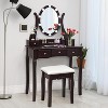 Tangkula Vanity Table Makeup Dresser Desk w/LED Light Drawers & Stool Black/Brown/White - 2 of 4