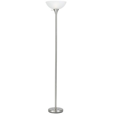 White Adjustable Metal Torchiere Floor Lamp with Glass Shade