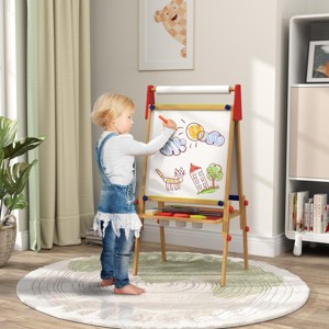 SEVOBAL Doodle Mats and Boards 3-in-1 Kids Art Easel with Whiteboard Blackboard Paper Roll Storage, Brown, 9.45"*7.28"*17.52" - 1 of 4