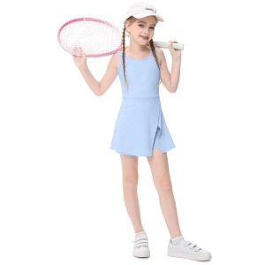 Little Girls Golf Tennis Sports Round Neck Sleeveless Athletic Active Dress with Safety Inner Pockets Shorts - 1 of 3