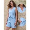 INSPIRE CHIC Women's Button Down V Neck Vest Waistcoat and Pockets Shorts Sleeveless Casual Matching Sets 2 Pieces - 2 of 4