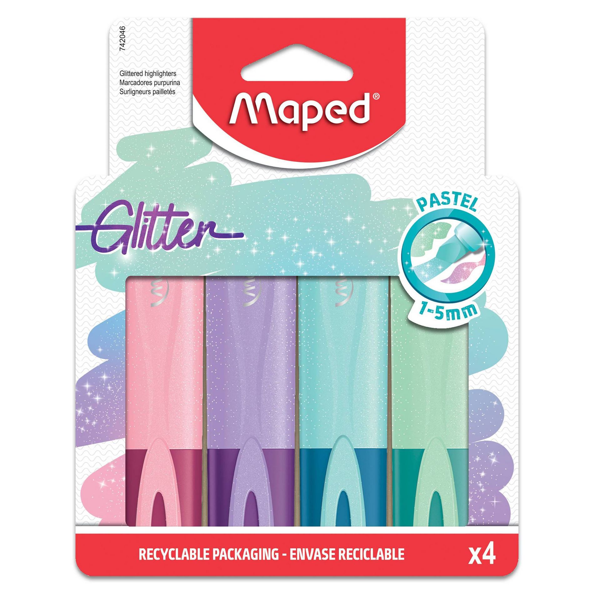 Maped 4pk Fluo Peps Classic Pastel Glitter Highlighters