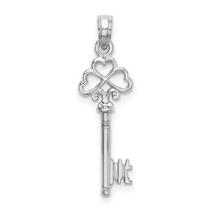 Black Bow Jewelry 14k White Gold Polished 3D Key with Triple Heart Pendant, 9mm - 1 of 4
